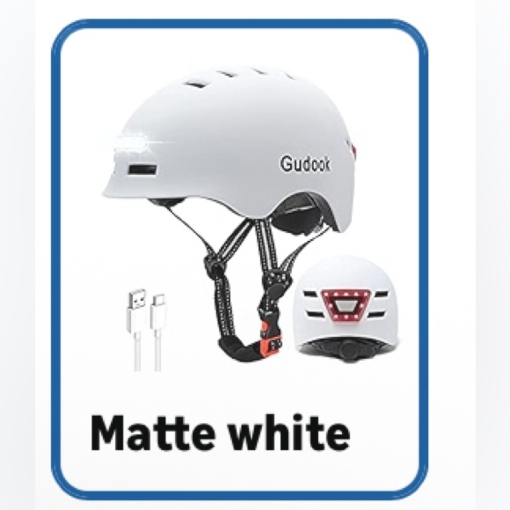 Gudook Adult Bike Helmet with Light Matte White